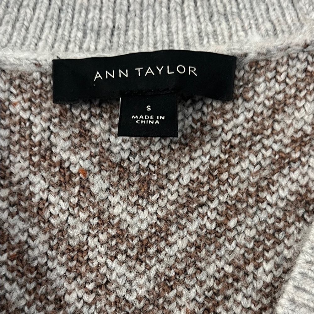 Ann Taylor Brown & Cream Chevron Button Front Cardigan - Picture 2 of 5